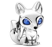 Abalorio de plata de ley 925 con diseño de zorro y ojos azules, compatible con pulseras Pandora, Trollbeads, Chamilia, Biagi y muchas otras pulseras del Reino Unido., S, Metal, No es una piedra