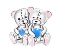 Abalorio de plata de ley 925 con diseño romántico de oso de peluche, circonita cúbica, para pulseras Pandora o collar para graduación, San Valentín, Navidad, talla única, Plata de ley Zirconia cúbica