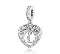 Abalorio de plata de ley 925 con forma de corazón con letra A-Z para pulseras Pandora, circonita cúbica con circonita cúbica para pulseras y collares europeos, regalo de joyería para mujeres