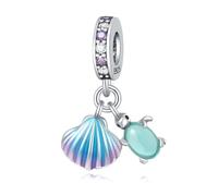 Abalorio de plata de ley 925 con forma de tortuga marina y concha con esmalte azul, compatible con pulsera Pandora, regalo para mujeres y novias