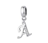 Abalorio de plata de ley 925 con letra del alfabeto y la inicial, aniversario y palabras, compatible con pulseras Pandora, Plata de ley, Sin piedra