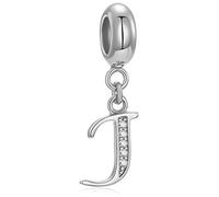 Abalorio de plata de ley 925 con letra inicial A-Z y cristal del alfabeto, compatible con pulseras europeas y collares (letra J)