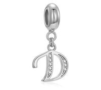 Abalorio de plata de ley 925 con letra inicial A-Z y cristal del alfabeto, compatible con pulseras europeas y collares (letra D)