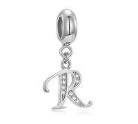 Abalorio de plata de ley 925 con letra inicial A-Z y cristal del alfabeto, compatible con pulseras europeas y collares (letra R)