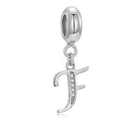 Abalorio de plata de ley 925 con letra inicial A-Z y cristal del alfabeto, compatible con pulseras europeas y collares (letra F)
