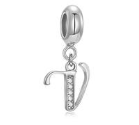 Abalorio de plata de ley 925 con letra inicial A-Z y cristal del alfabeto, compatible con pulseras europeas y collares (letra V)