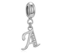 Abalorio de plata de ley 925 con letra inicial A-Z y cristal del alfabeto, compatible con pulseras europeas y collares (letra A)
