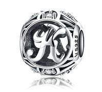Abalorio de plata de ley 925 con letras de la suerte para pulseras Pandora Letra K