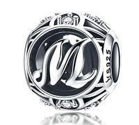 Abalorio de plata de ley 925 con letras de la suerte para pulseras Pandora Letra M