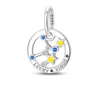 Abalorio de plata de ley 925 con signo del zodiaco compatible con abalorios Pandora y muchas otras pulseras del Reino Unido, talla única, Metal, No es una piedra preciosa