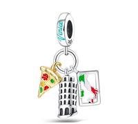 Abalorio de plata de ley 925 con símbolos de Italia, compatible con abalorios Pandora y muchas otras pulseras del Reino Unido., Metal