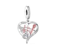 Abalorio de plata de ley 925 con texto en inglés "I Love Music" con forma de corazón, DJ, cantante, músico, artista, compatible con pulseras Pandora, Metal Plata de ley, No es una piedra preciosa