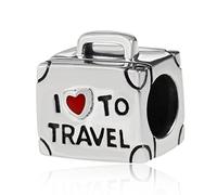 Abalorio de plata de ley 925 con texto en inglés "I Love to Travel" para pulsera Pandora, Plata de ley, sin piedra