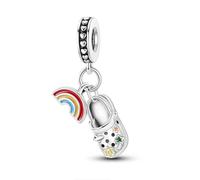 Abalorio de plata de ley 925 con texto en inglés "I Love to Travel" para pulseras Pandora, 4.5mm, Cristal Esmalte Cristal esmaltado Plata S925, Circón