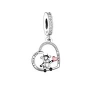 Abalorio de plata de ley 925 con texto en inglés «Mother Daughter I Love You» en forma de corazón, caballo, gato, perro, pingüino, compatible con pulseras Pandora, Metal