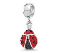 Abalorio de plata de ley 925 de 3,7 mm, chapado en rodio, diseño de mariquita, regalo de joyería para mamá, talla única, Metal Cristal metal Rodio, Crystal