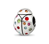 Abalorio de plata de ley 925 de 9,6 mm con circonitas cúbicas multicolor y diamantes de imitación de mariquita, regalo de joyería para mamá, talla única, Zirconia cúbica Piedra preciosa. Metal