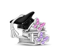 Abalorio de plata de ley 925 para celebración de diploma de graduación, esmalte de circonita cúbica, para pulseras o collares Pandora para graduación, San Valentín, Navidad, talla única, Plata de ley