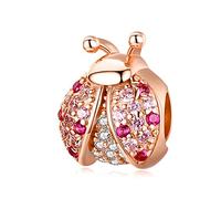 Abalorio de plata de ley 925 para pulseras, diseño de mariquita de oro rosa