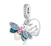 Abalorio de plata de ley 925 para pulseras Pandora, luciérnaga que brilla en la noche, Plata, Circonita cúbica