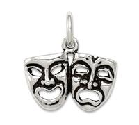 Abalorio de plata de ley 925 pulida, parte trasera abierta, comedia, tragedia, cara, mide 19 x 17 mm de ancho, dije para mujer, Plata de ley