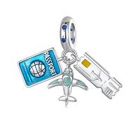 Abalorio de plata de ley con diseño de pasaporte azul, compatible con pulsera Pandora