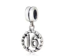 Abalorio de plata de ley con número de la suerte para pulsera Pandora (16)