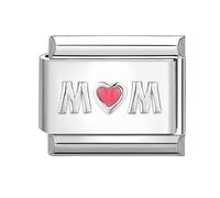 Abalorio de plata italiana de 9 mm de acero inoxidable compatible con pulsera Nomination de 9 mm con texto en inglés "Mum Mom I Love You", Metal