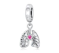 Abalorio de pulmón de plata de ley 925 con corazón rosa, compatible con pulsera Pandora, regalo significativo para mujer