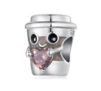 Abalorio de taza de café con corazón de amor de plata de ley 925, perla, compatible con pulsera y collar Pandora para mujer, keineKeine Größe verfügbar, Plata de ley
