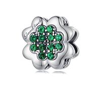 Abalorio de trébol de cuatro hojas, abalorio de plata de ley 925 compatible con collar de pulsera Pandora, SCC2604