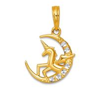 Abalorio de unicornio pulido de rodio blanco de 11,05 mm, 14 quilates, con diseño de luna celestial, regalo de joyería para mamá, talla única, Metal metal Rodio, No es una piedra preciosa