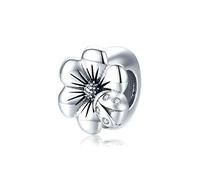 Abalorio espaciador de plata de ley 925 con clip para pulsera Pandora, Plata de ley, Perla