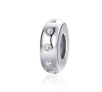 Abalorio espaciador de plata de ley 925 para pulsera Pandora, 10 x 10 mm, Plata de ley, Perla