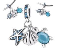 Abalorio estrella,concha y tortuga de plata de ley 925,compatible con abalorios Pandora y muchas otras pulseras de abalorios.
