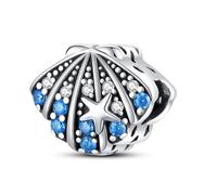 Abalorio opalescente de plata de ley 925 con cristal de Murano azul oscuro, tortuga, delfines, sirena, animal para pulsera Pandora, 4.55MM, Plata, Cristal