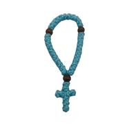 Abalorio para colgar en el coche, 1 unidad, hecho a mano, cristiano, ortodoxo, griego, Omboskoini, cuerda de oración, protección de bendición, cruz, borla para colgar en el coche (azul turquesa)