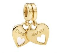 Abalorio para madre e hija para pulseras Pandora, chapado en oro, con inscripción "Mother & Daughter", "Forever In My Heart", en caja de regalo, One Size, Metal, Sin piedra preciosa