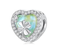 Abalorio para pulsera Pandora de plata de ley 925, diseño de trébol de cuatro hojas con corazón