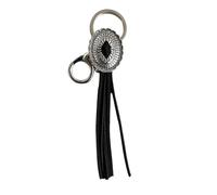 [Abalorio retro occidental] Dispositivo de prevención de pérdida de flor de calabaza con personalidad exagerada estilo Texas llavero con flecos (negro-e, 14 cm)