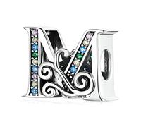 Abalorio vintage de plata de ley 925 con letra M, para pulsera Pandora, Zirconia cúbica, Circonita cúbica sintética