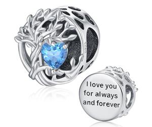 Abalorios Árbol de la vida, Charm Árbol Genealógico Plata de Ley 925 y Charme de Azul zafiro claro, Adecuado para el abalorio de pulsera Pandora European Charms. Regalos para mujeres y niñas