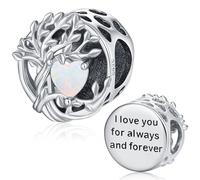 Abalorios Árbol de la vida, Charm Árbol Genealógico Plata de Ley 925 y Charme de Ópalo, Adecuado para el abalorio de pulsera Pandora European Charms. Regalos para mujeres y niñas