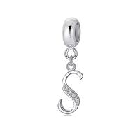 Abalorios Charms de Letra para Mujer Niña，925 Charms Cadena de 26 Alfabeto ，Circonita cúbica ，de cristal transparente compatible con pulseras Pandora（joyero）