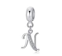 Abalorios Charms de Letra para Mujer Niña，925 Charms Cadena de 26 Alfabeto ，Circonita cúbica ，de cristal transparente compatible con pulseras Pandora（joyero）