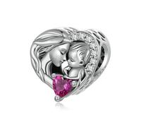 Abalorios Corazón de Amor Mamá Plata de Ley 925 Abalorios del Día de la Madre Compatible con Pulsera Collar Pandora para Mujeres, one size, Plata de ley, Circonita cúbica