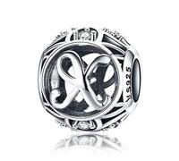 Abalorios de plata de ley 925 100 % auténtica, vintage de la A a la Z, con letras del alfabeto y circonitas, para pulseras, brazaletes y collares