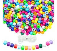 Abalorios para Hacer Pulseras 1000 Piezas con 2 m Hilo Elástico, Cuentas de Plástico de Colores 6 x 9 mm, Kit de Bisutería para Collares, Manualidades DIY y Artesanía