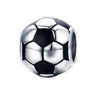 Abalorios para pulseras Pandora, esmalte negro, colgante deportivo de fútbol, plata de ley 925, para pulseras Pandora, Negro