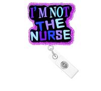 Abamilaka Funny I Am Not The Nurse - Carrete retráctil con clip retráctil RN CNA para enfermeras médicas con purpurina negra, clips de insignia de acrílico negro, accesorios para estudiantes, médicos,